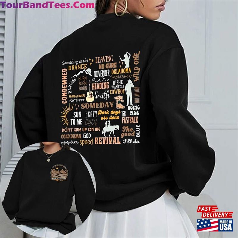 Sides Printed Highway Boys Tracklist Songs Gildan Shirt Music Tour Sweatshirt For Fans T-Shirt 29Uf124477 – Utopia Fashion