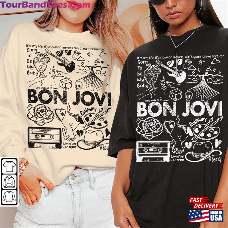 Bon Jovi Doodle Art Shirt Vintage Album Lyric Tattoo Sweatshirt Hoodie Tour Concert Da3005Dt Classic T-Shirt 29Uf131584 – Utopia Fashion