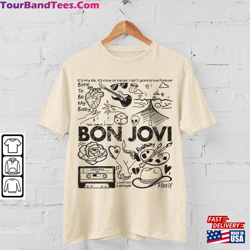 Bon Jovi Doodle Art Shirt Vintage Album Lyric Tattoo Sweatshirt Hoodie Tour Concert Da3005Dt Classic T-Shirt 29Uf131584 – Utopia Fashion