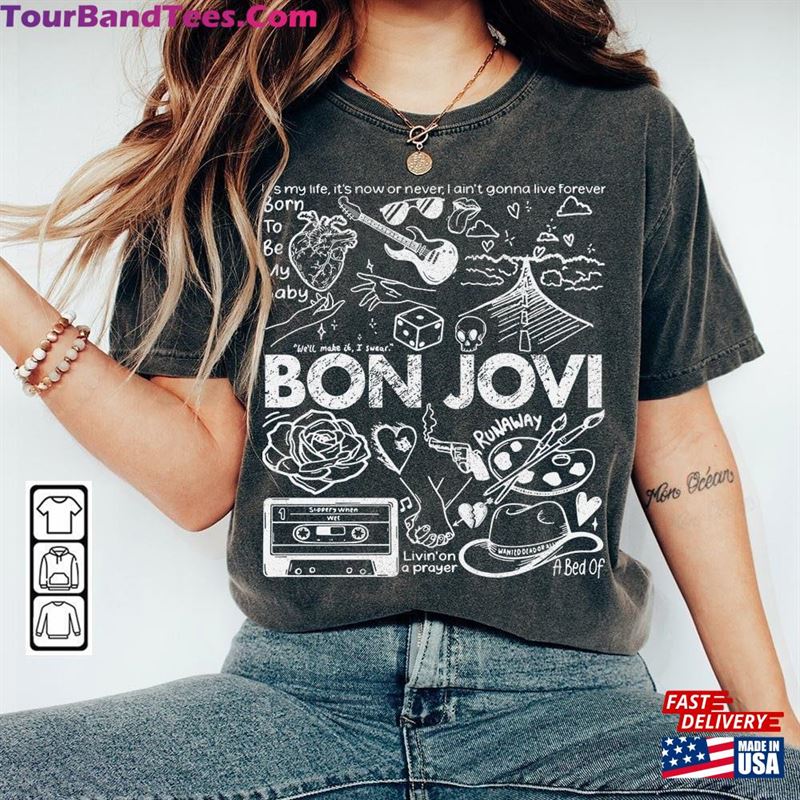 Bon Jovi Doodle Art Shirt Vintage Album Lyric Tattoo Sweatshirt Hoodie Tour Concert Da3005Dt Classic T-Shirt 29Uf131584 – Utopia Fashion