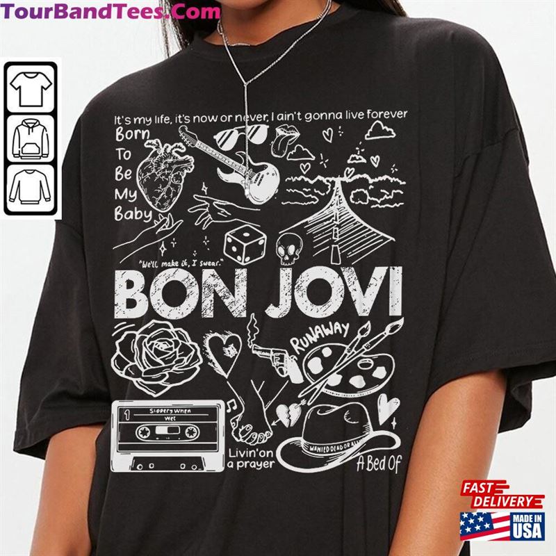 Bon Jovi Doodle Art Shirt Vintage Album Lyric Tattoo Sweatshirt Hoodie Tour Concert Da3005Dt T-Shirt 29Uf124671 – Utopia Fashion