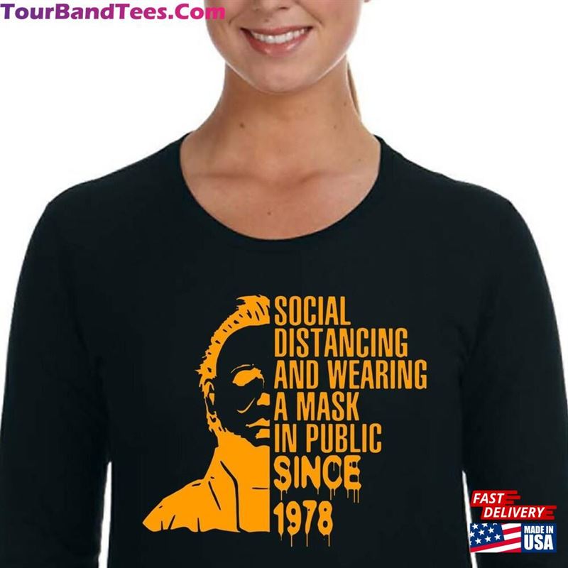 Happy Halloween Black Longsleeve Shirt Horror Movie Mask Social Distancing Long Sleeve Sweatshirt Unisex 29Uf131433 – Utopia Fashion