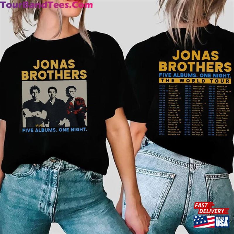 Jonas Brothers Double Sided T-Shirt Five Albums One Night Tour Dates Shirt Concert Retro Unisex Gift Hoodie 29Uf118425 – Utopia Fashion