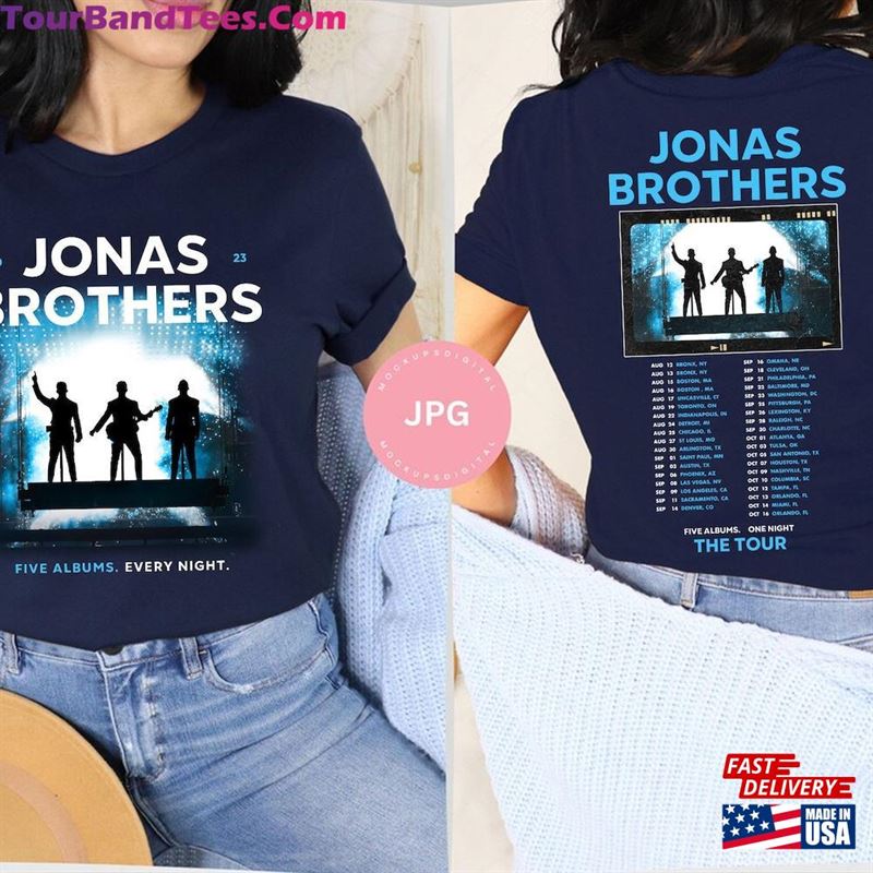 Retro Jonas Brothers Tour Dates Shirt Nick Joe Kevin Merch Five Albums One Night Side Classic T-Shirt 29Uf136449 – Utopia Fashion