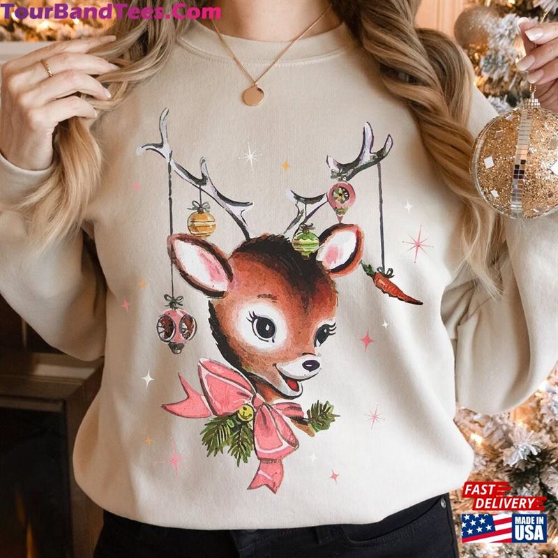 Retro Reindeer Pink Christmas Sweatshirt Gift For Sister Vibes Vintage Sweater Secret Santa Unisex Hoodie 29Uf131774 – Utopia Fashion