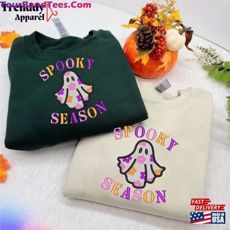 Retro Spooky Season Sweatshirt Embroidered Name Boo Sheet Shirt Funny Halloween Ghost Crewneck Custom Gift For Trick Or Unisex Hoodie 29Uf118990 – Utopia Fashion