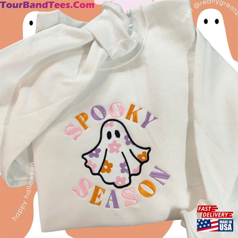 Retro Spooky Season Sweatshirt Embroidered Name Boo Sheet Shirt Funny Halloween Ghost Crewneck Custom Gift For Trick Or Unisex Hoodie 29Uf118990 – Utopia Fashion