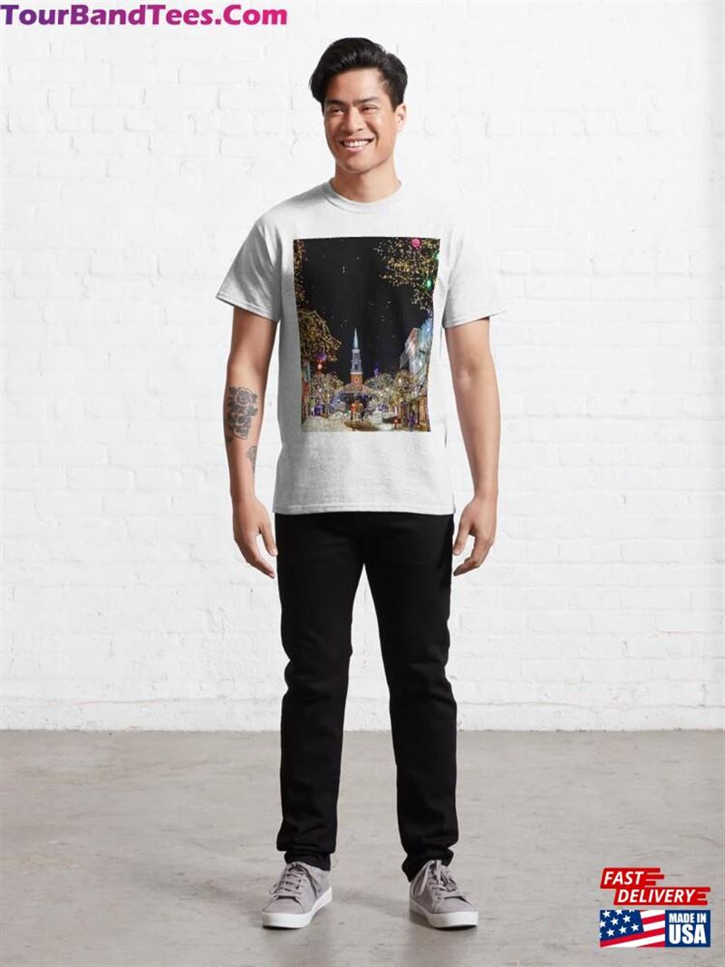 Town Square With Christmas Lights Watercolor Classic T-Shirt Unisex 29Uf124404 – Utopia Fashion