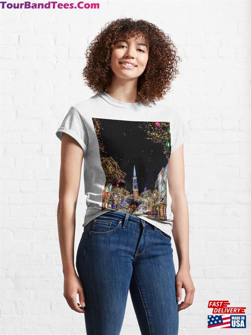 Town Square With Christmas Lights Watercolor Classic T-Shirt Unisex 29Uf124404 – Utopia Fashion