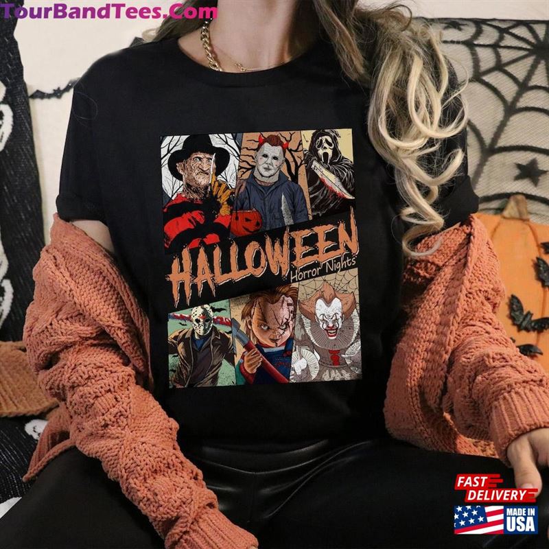 Vintage Retro Universal Studios Halloween Horror Nights Shirt Characters Group Scary Movie Costume Sweatshirt T-Shirt 29Uf123411 – Utopia Fashion