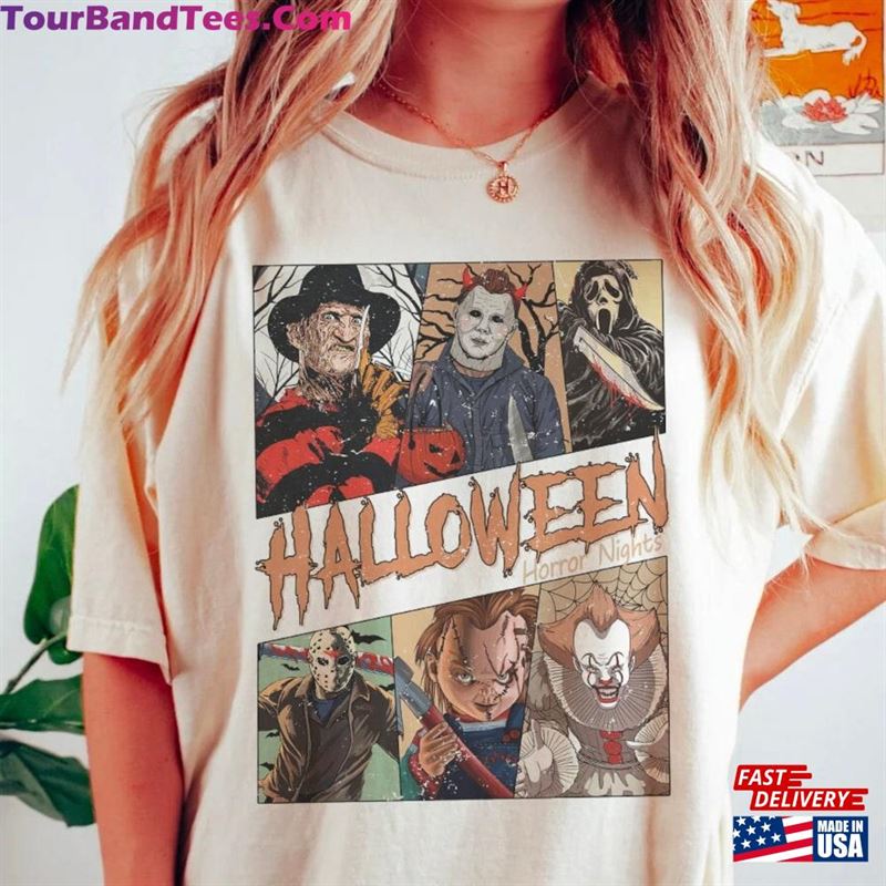 Vintage Retro Universal Studios Halloween Horror Nights Shirt Characters Group Scary Movie Costume Sweatshirt T-Shirt 29Uf123411 – Utopia Fashion